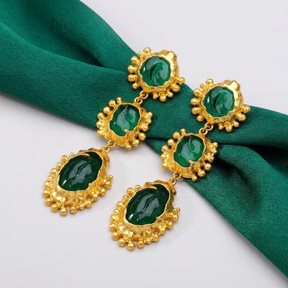 Glass Cabochon Drop Earrings