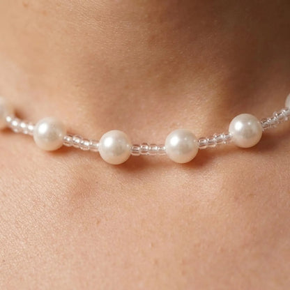 Clear Bead Pearl Necklace