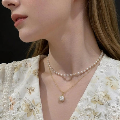 Bezel Coin Pearl Necklace
