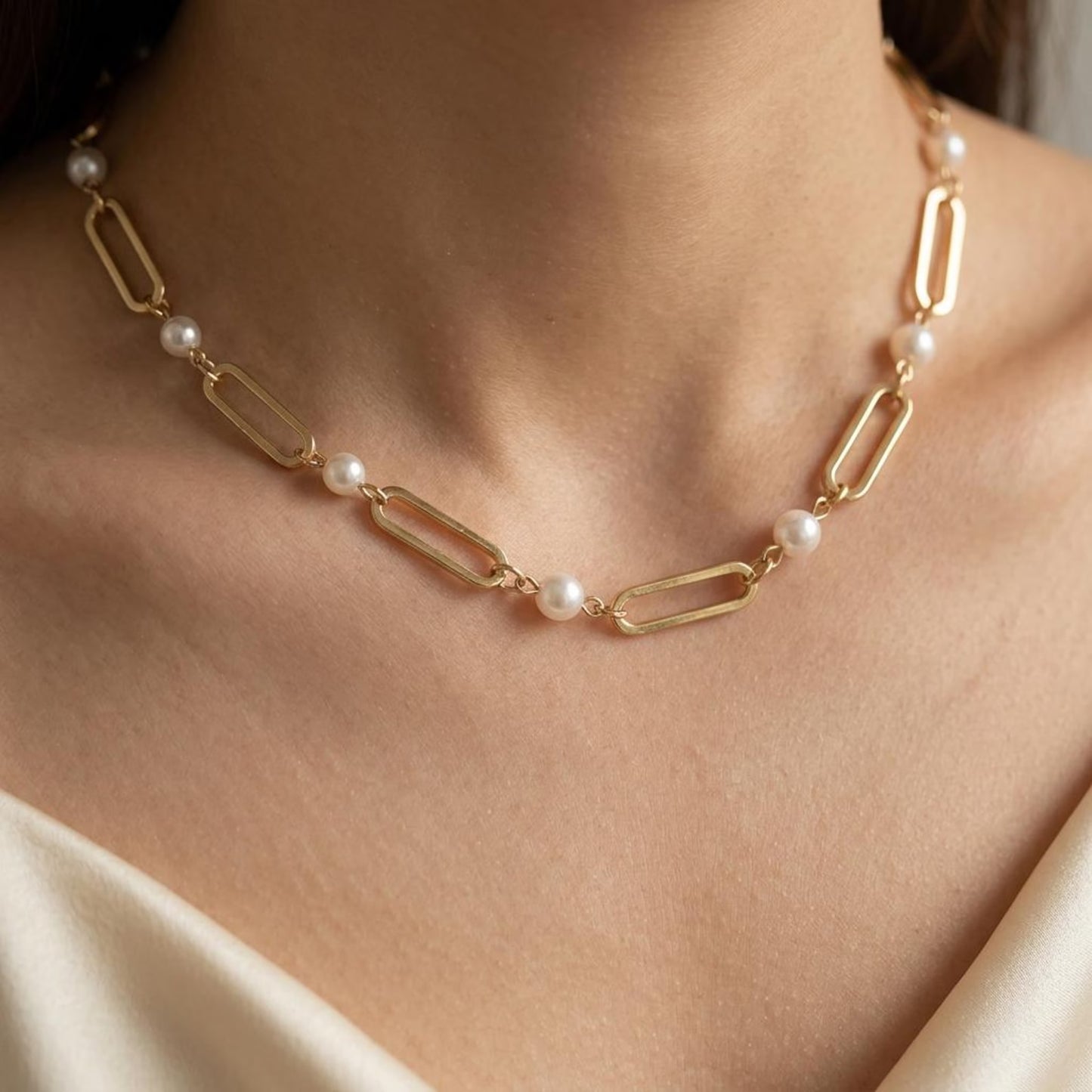 Pearl Paperclip Link Necklace