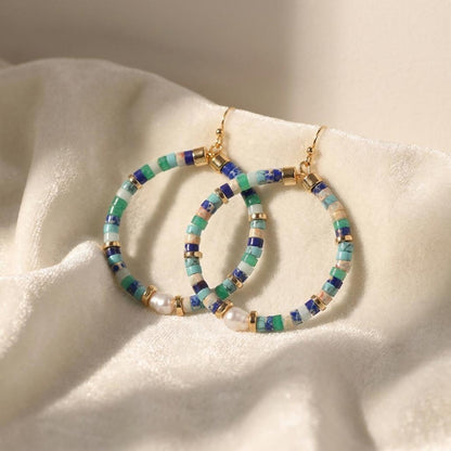 Pearl Gemstone Hoop Earrings