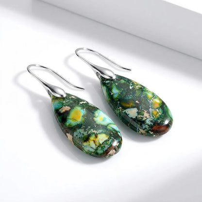 Green Impression Jasper Teardrop Earrings