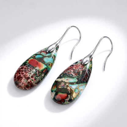 Red & Green Impression Jasper Teardrop Earrings