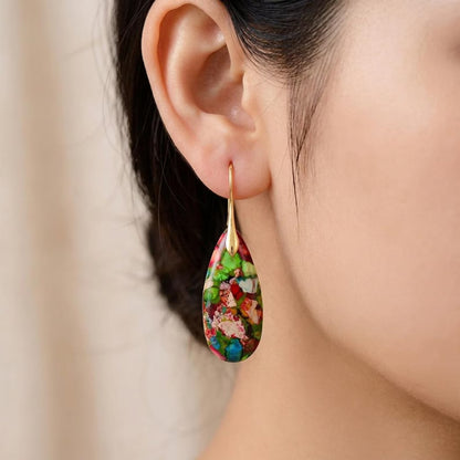 Multicolor Impression Jasper Teardrop Earrings