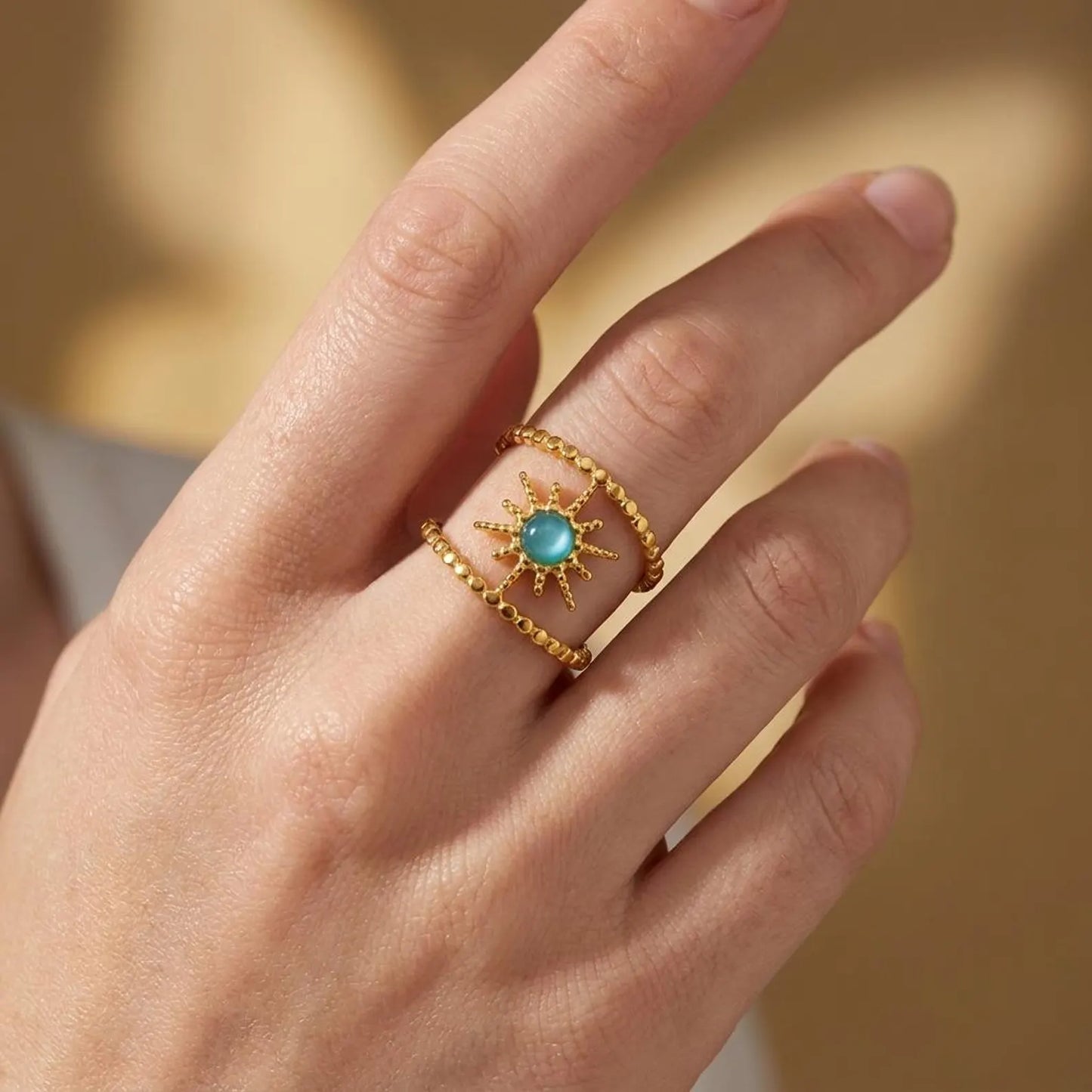 Sunburst Gemstone Open Ring