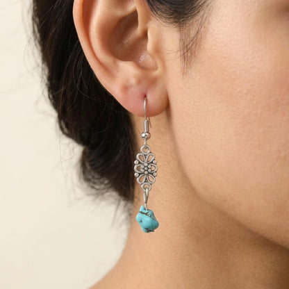 Filigree Flower Turquoise Nugget Earrings