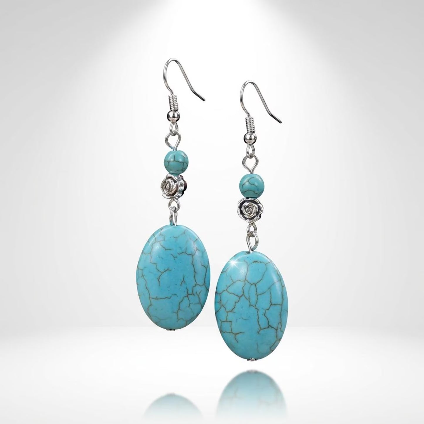 Turquoise Oval Rose Accent Earrings
