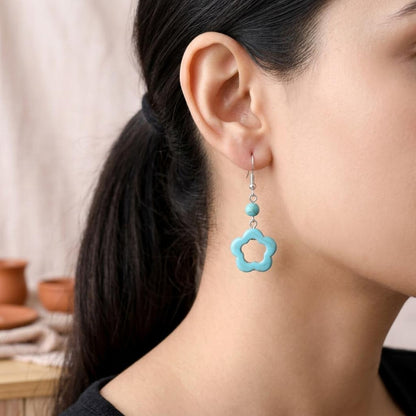 Carved Turquoise Open Flower Earrings