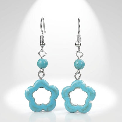 Carved Turquoise Open Flower Earrings