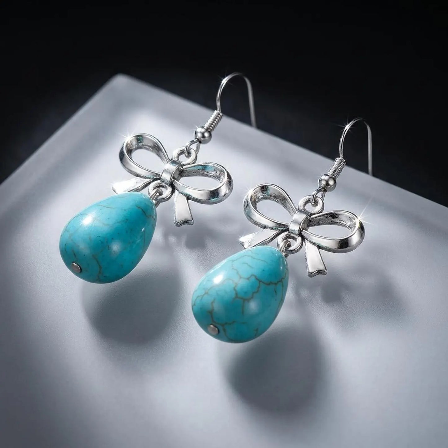 Turquoise Bow Teardrop Earrings