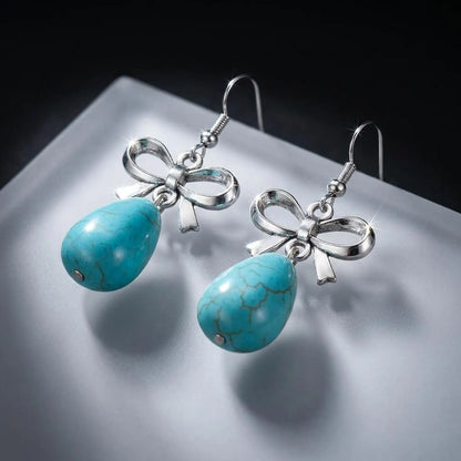Turquoise Bow Teardrop Earrings
