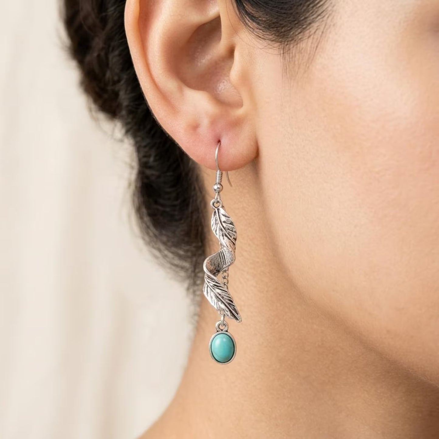 Spiral Leaf Turquoise Dangle Earrings