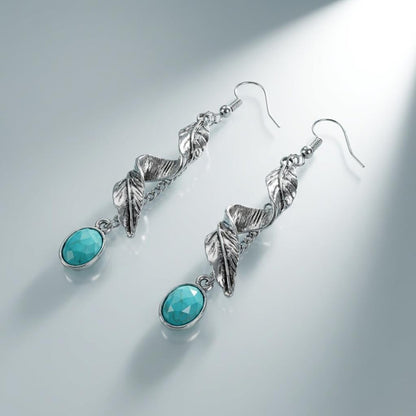 Spiral Leaf Turquoise Dangle Earrings