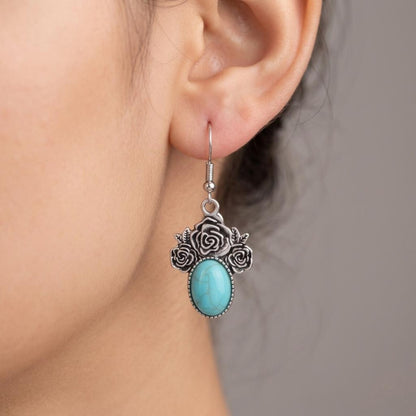 Turquoise Rose Silver Earrings