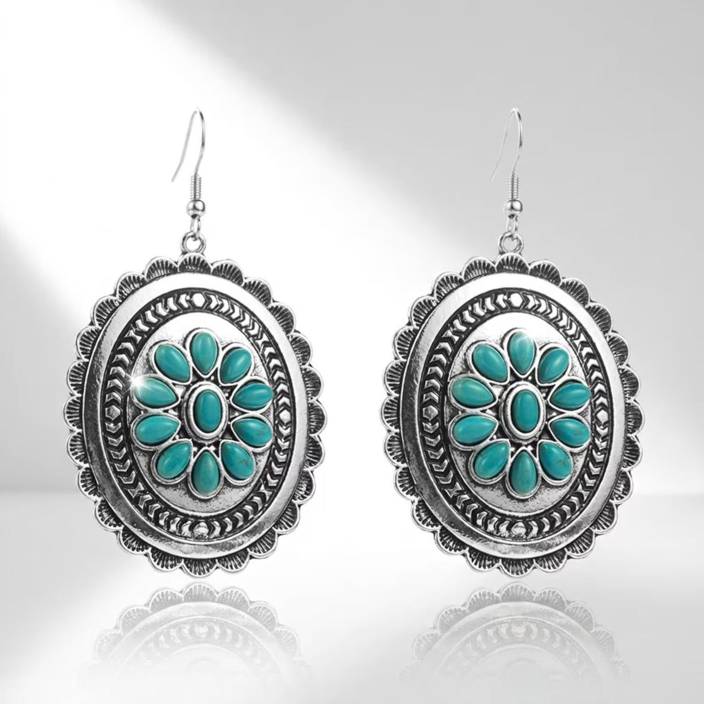 Oval Turquoise Concho Earrings