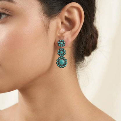 Tiered Turquoise Flower Earrings
