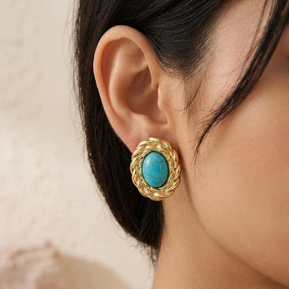 Twisted Gold Turquoise Studs