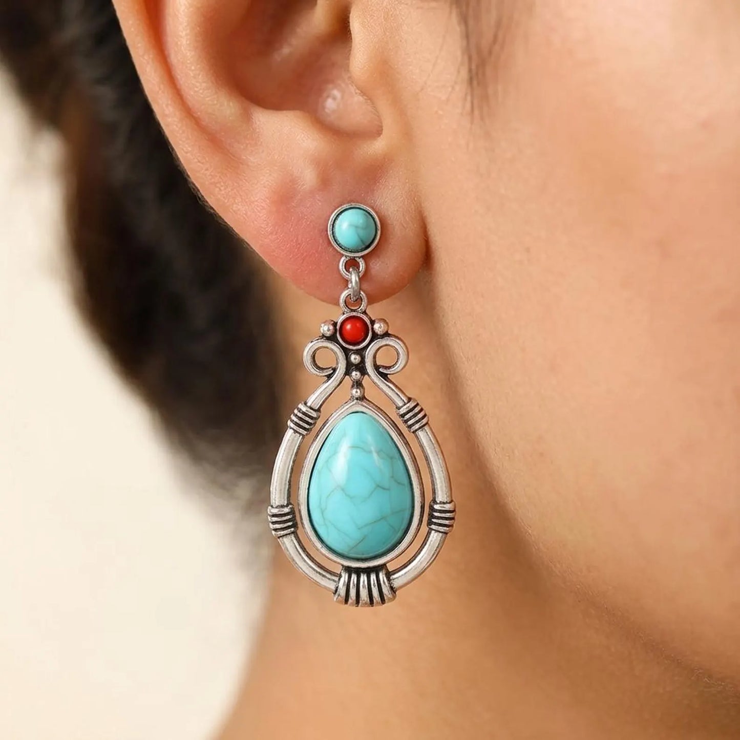 Turquoise Teardrop Silver Earrings