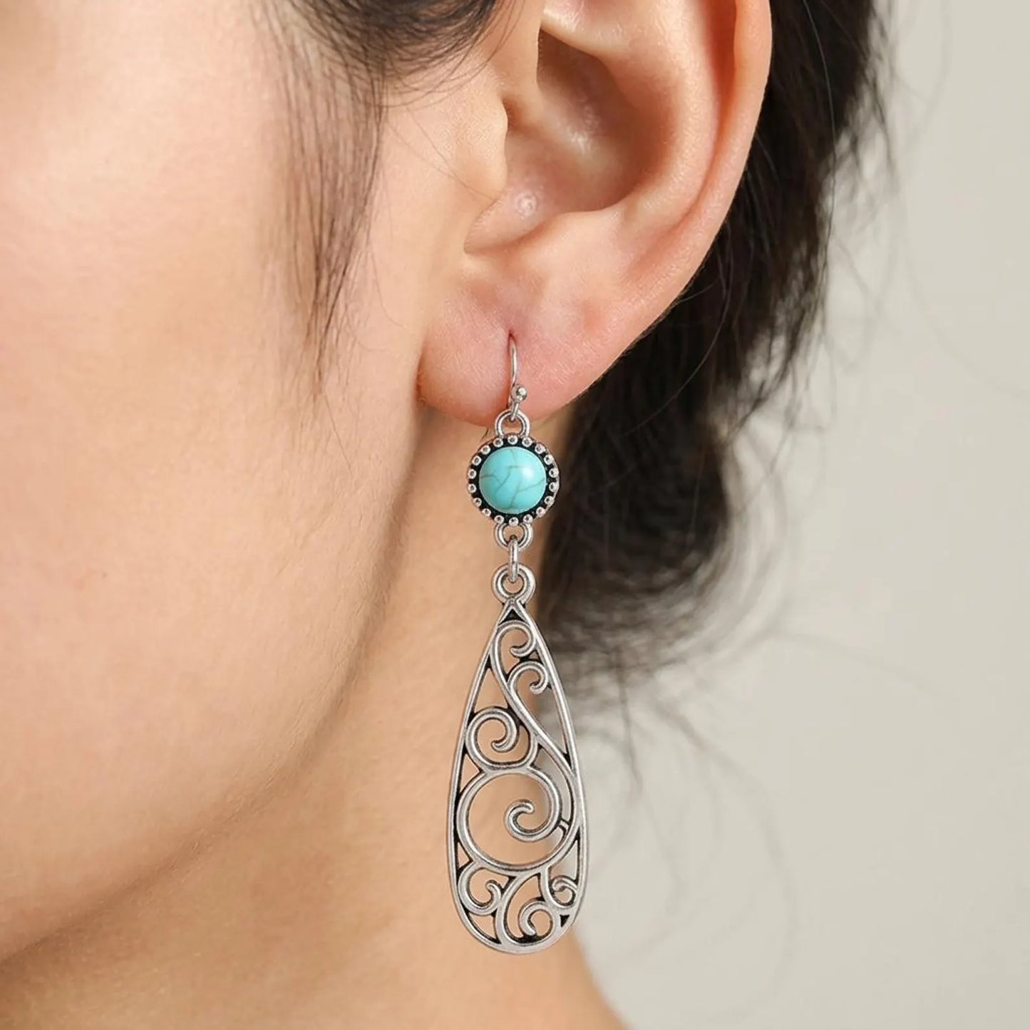 Turquoise Filigree Teardrop Earrings
