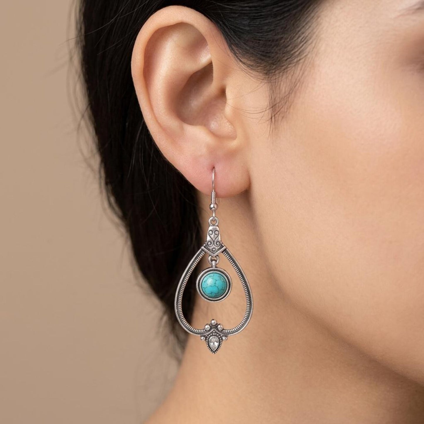 Openwork Turquoise Teardrop Frame Earrings