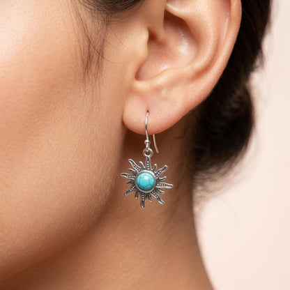 Turquoise Sunburst Silver Earrings
