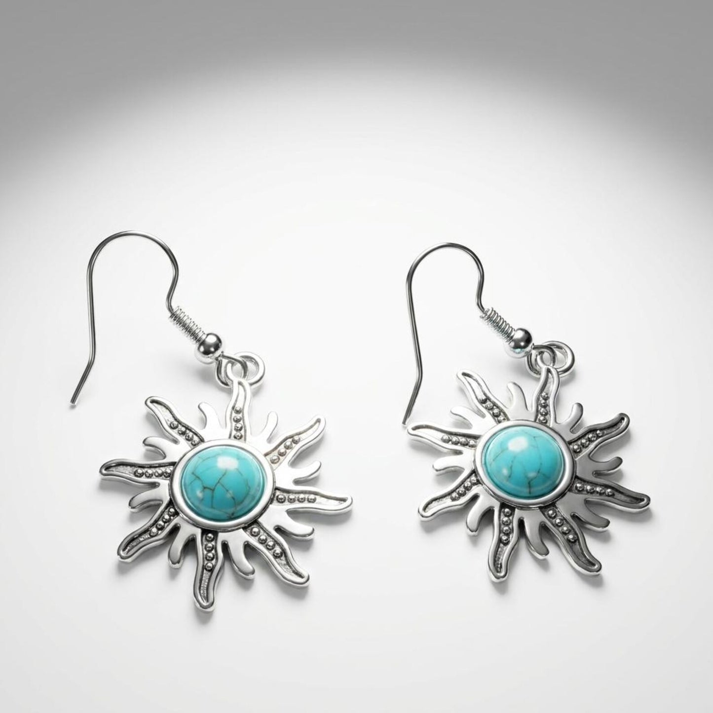 Turquoise Sunburst Silver Earrings