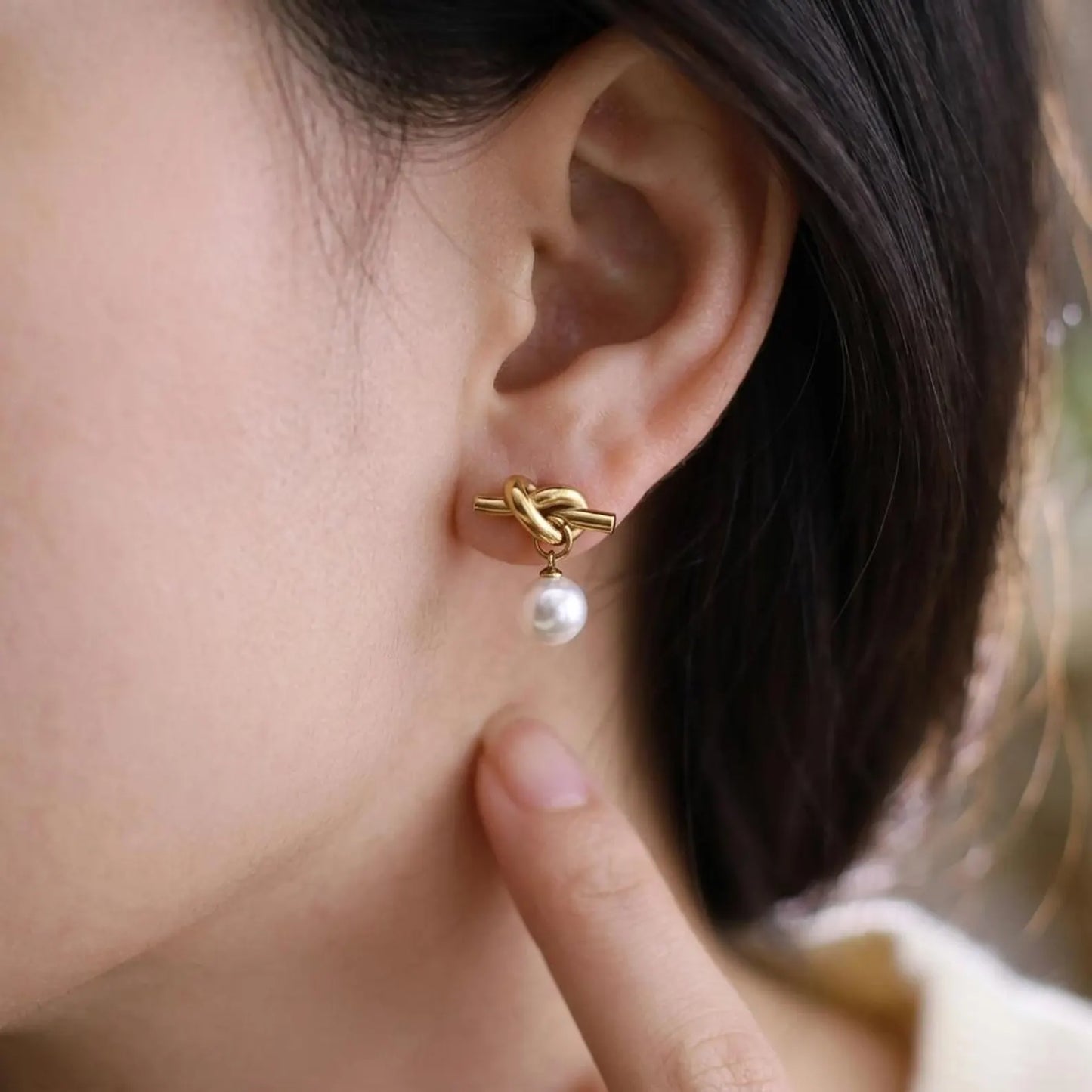 Gold Knot Pearl Earrings