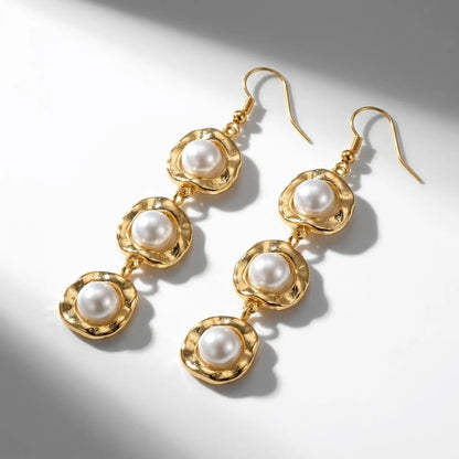 Hammered Triple Pearl Earrings