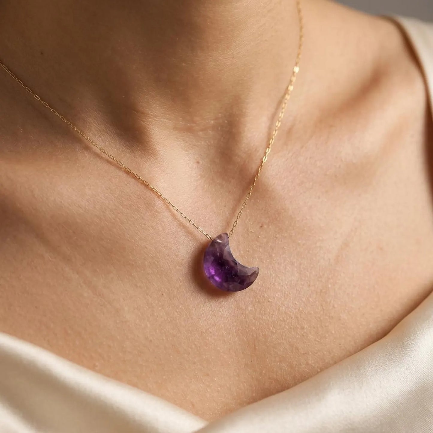 Gemstone Crescent Moon Necklace
