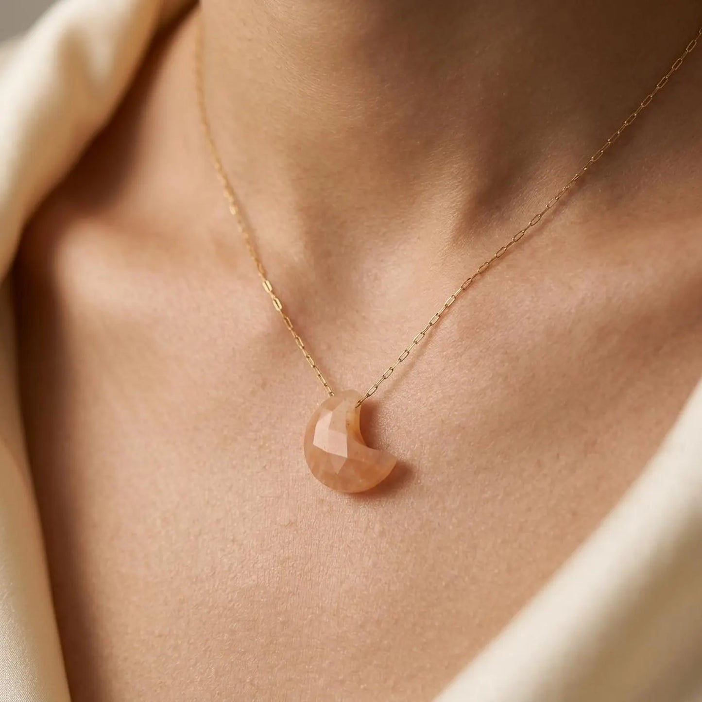 Gemstone Crescent Moon Necklace