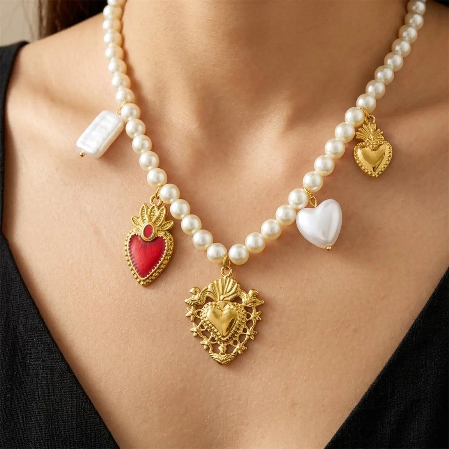 Sacred Heart Pearl Necklace