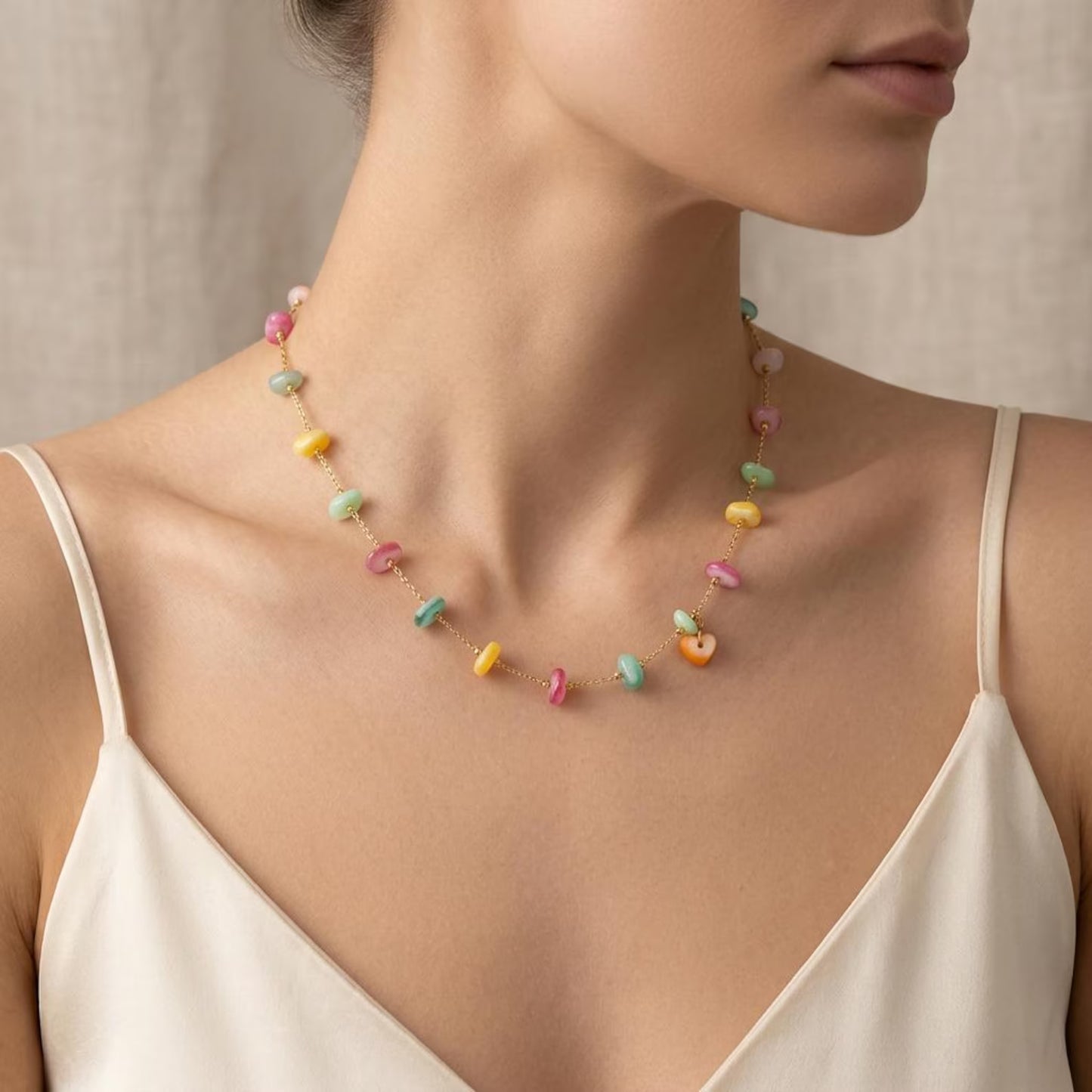 Rainbow Pebble Station Necklace