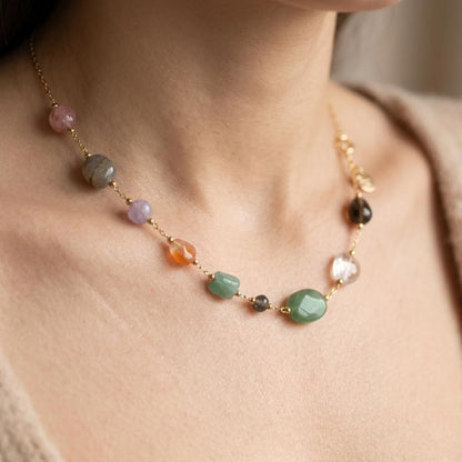 Earthy Gemstone Station Necklace