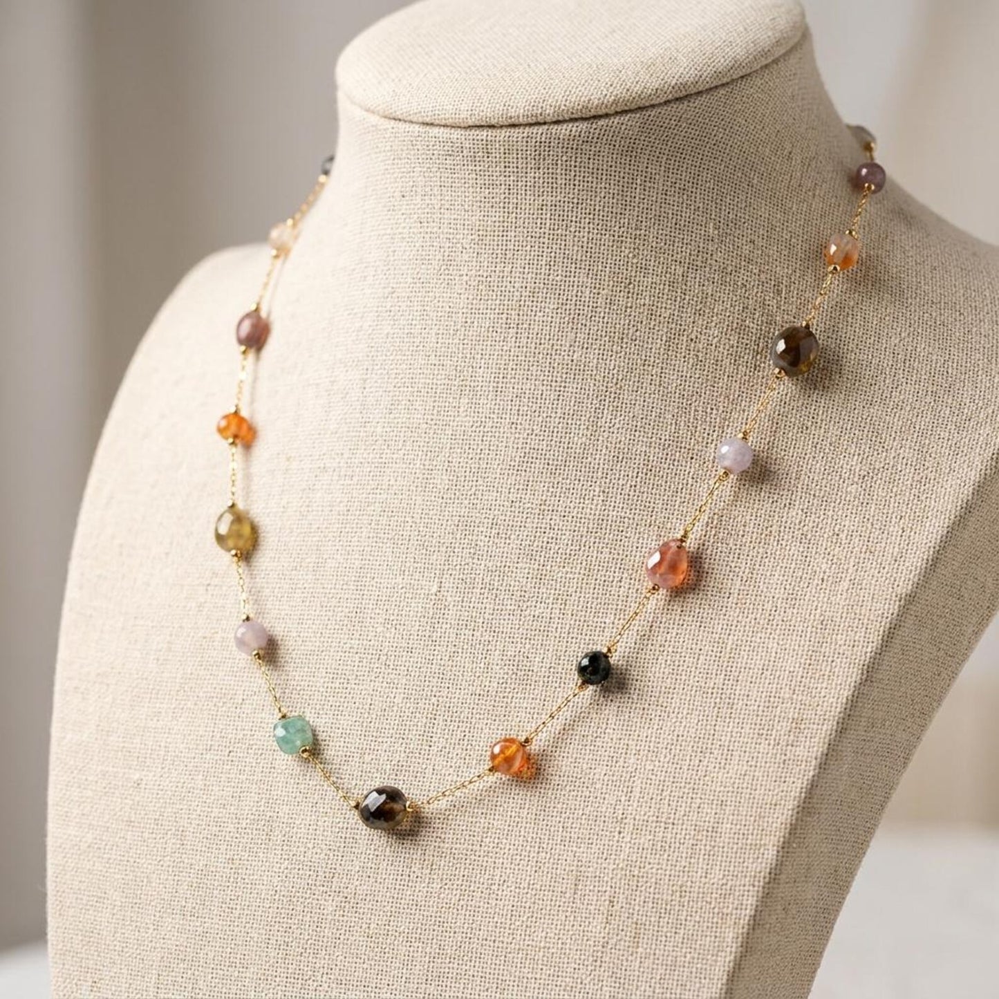 Earthy Gemstone Station Necklace
