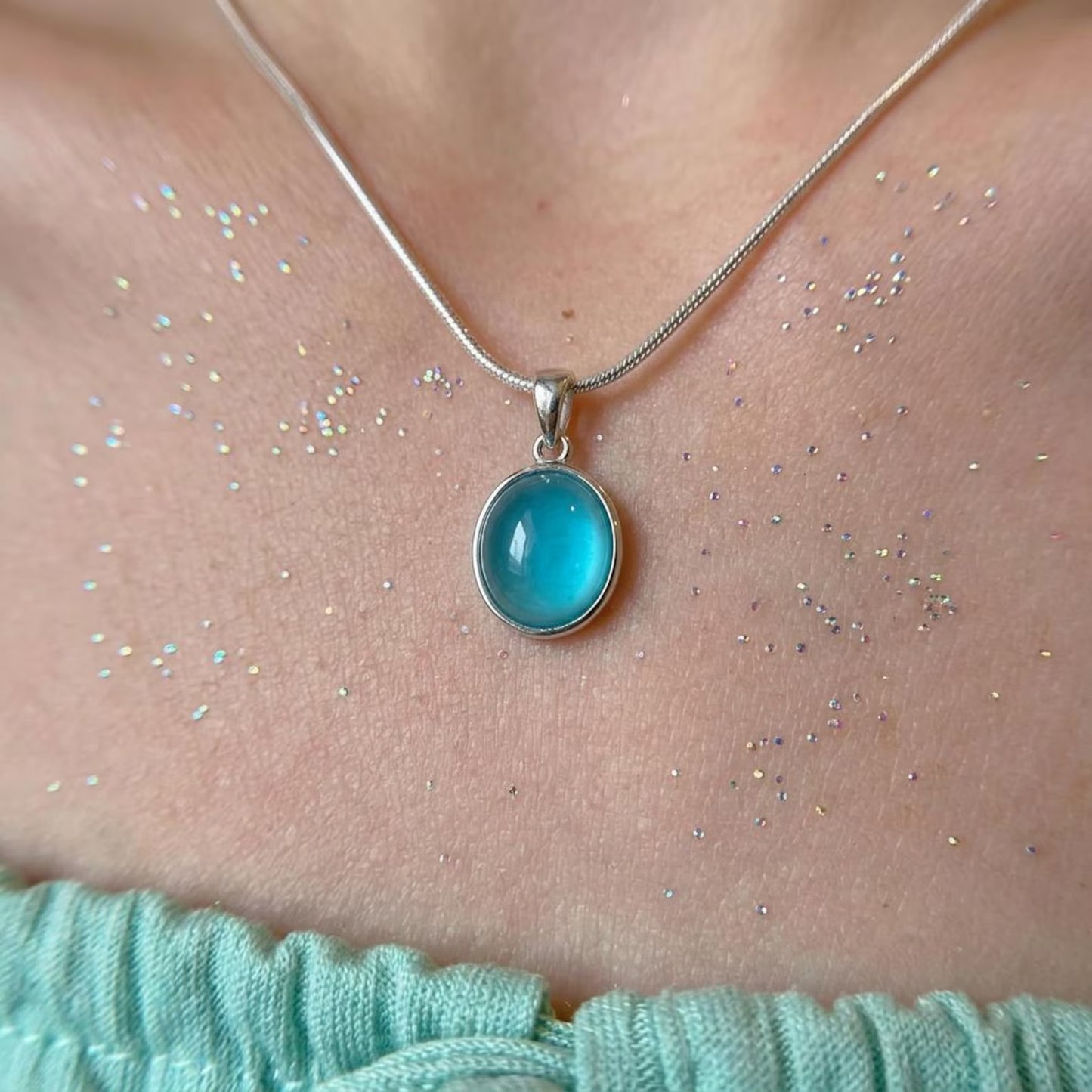 Aqua Chalcedony Silver Necklace