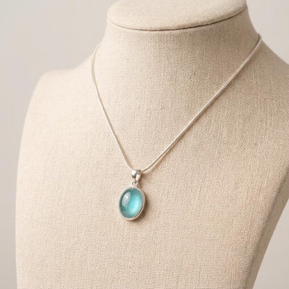 Aqua Chalcedony Silver Necklace