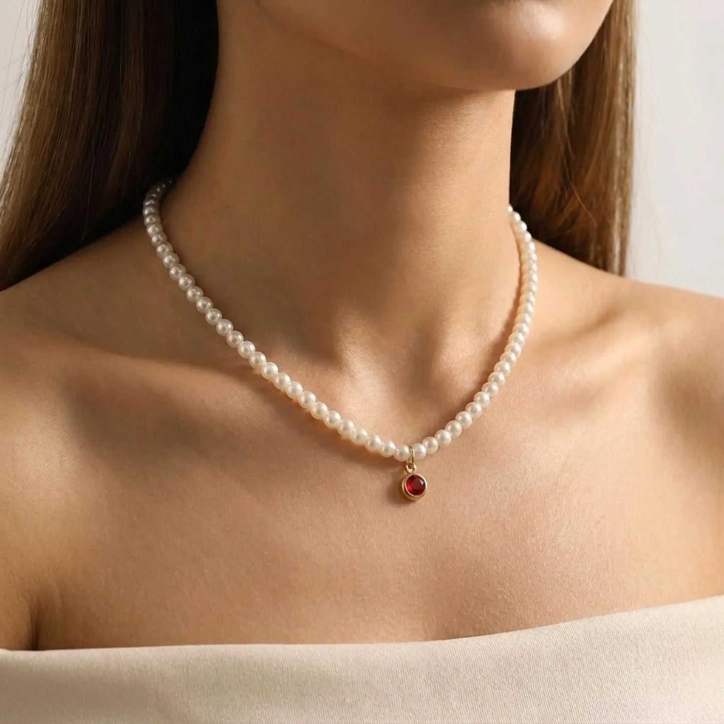 Ruby Charm Pearl Necklace