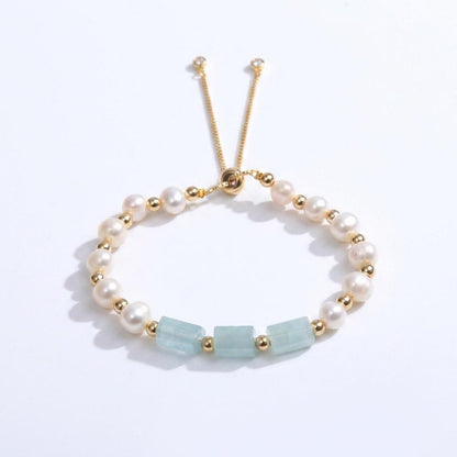 Aquamarine Pearl Slider Bracelet