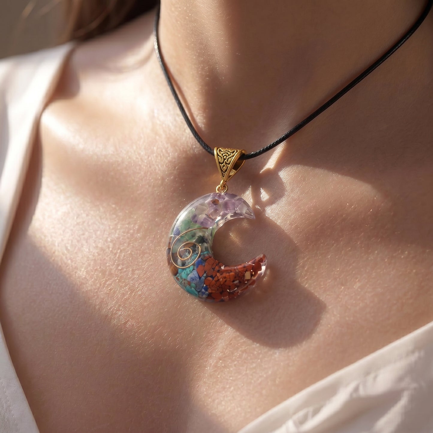 Multi Crystal Moon Necklace